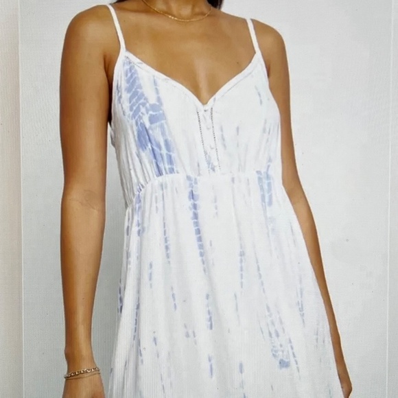 Rails Delilah White Linen Blend Midi Dress in Cloud Tie Dye Size L - Picture 3 of 12
